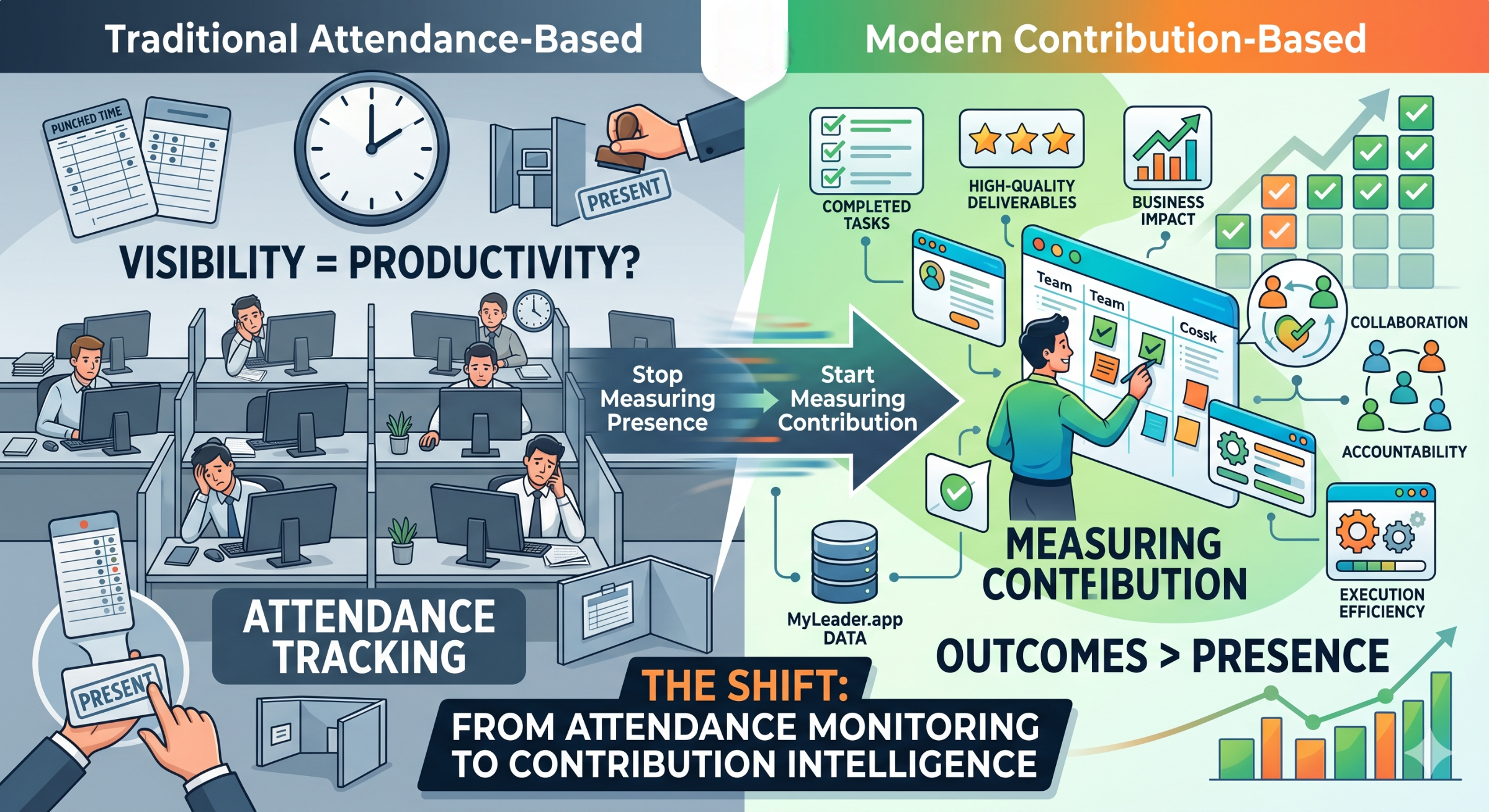 Tracking attendance alone does not measure employee contribution or business impact. Learn why modern organizations need continuous performance evaluation systems.