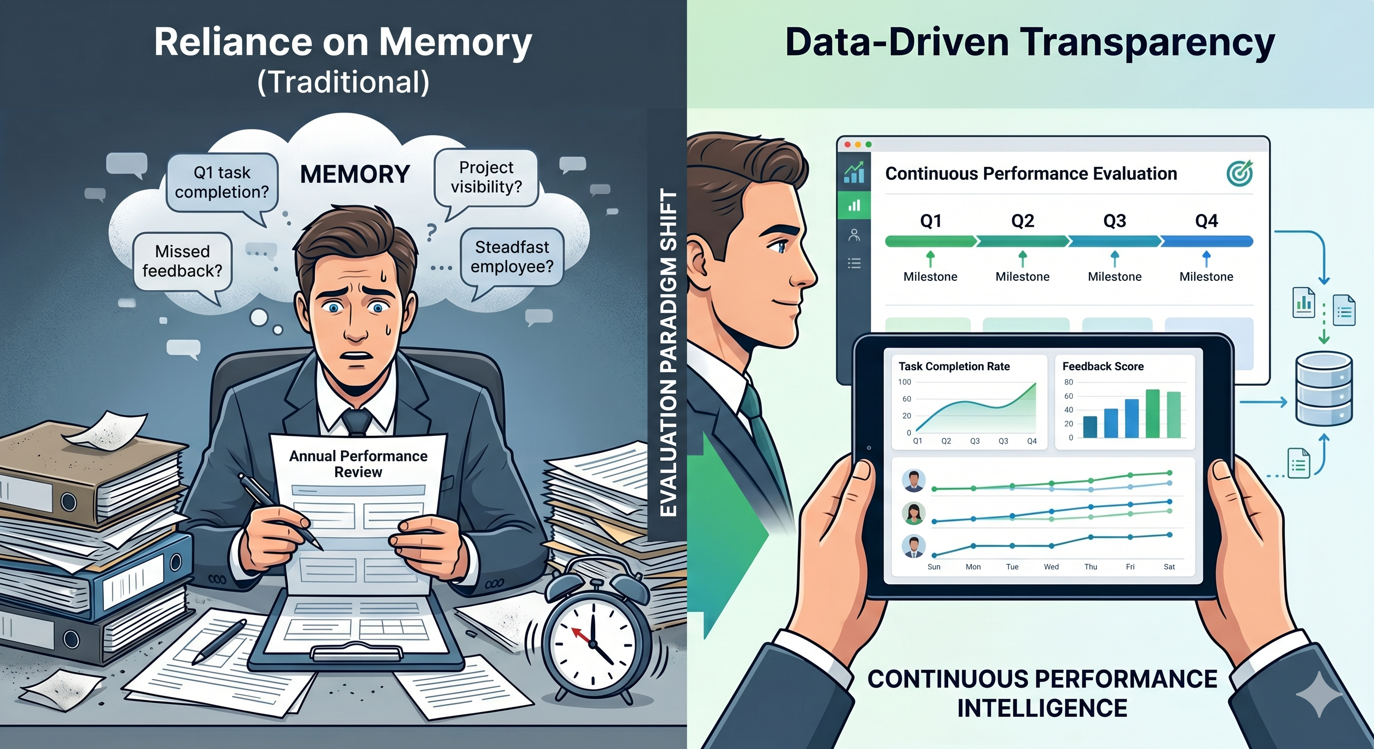 Performance reviews often feel subjective because managers are expected to evaluate months of work from memory. Learn why traditional appraisals fail and how continuous performance evaluation solves the problem.